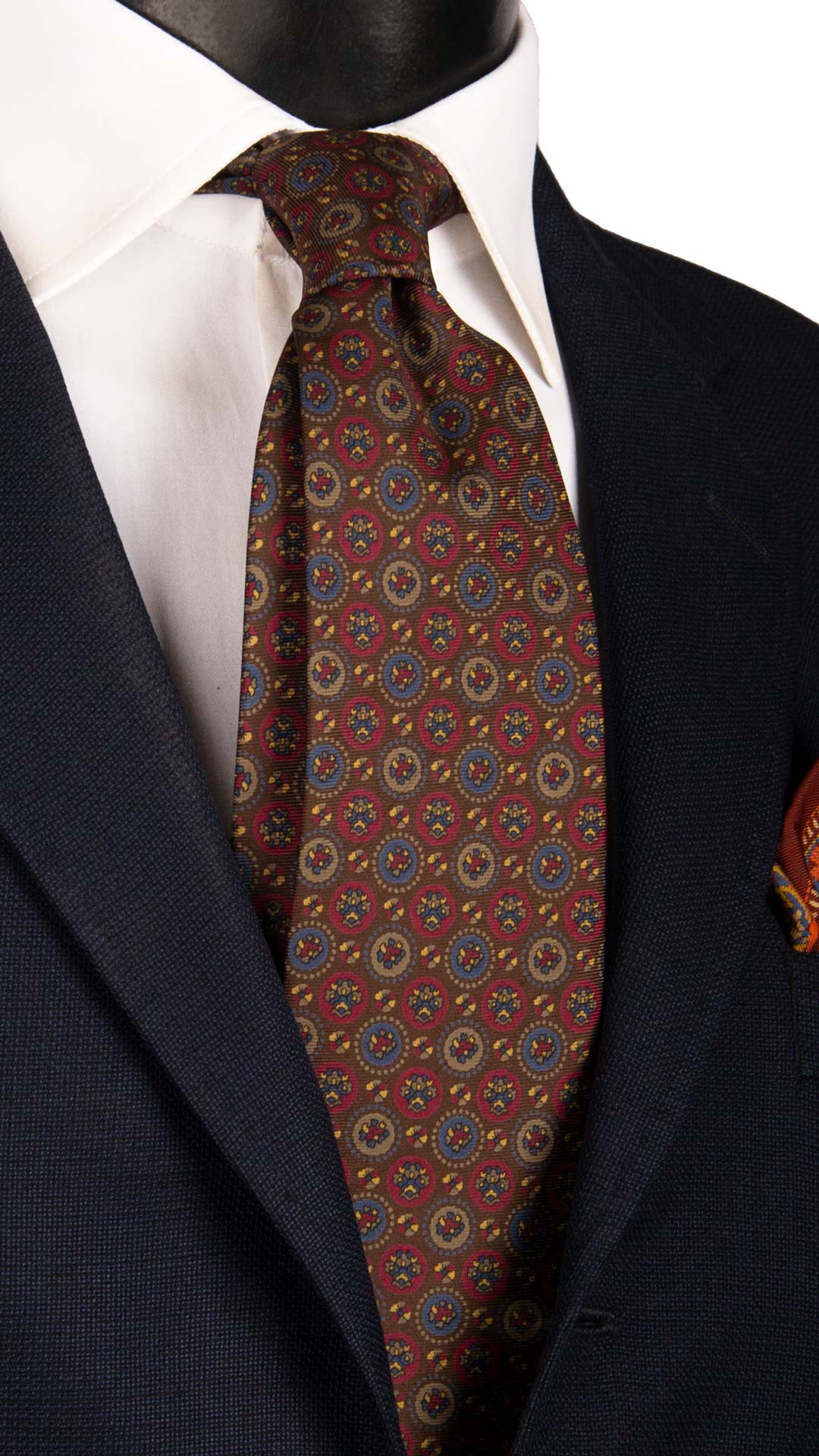 Cravatta Vintage in Twill di Seta Marrone Fantasia Multicolor CV1053 Made in Italy Graffeo Cravatte