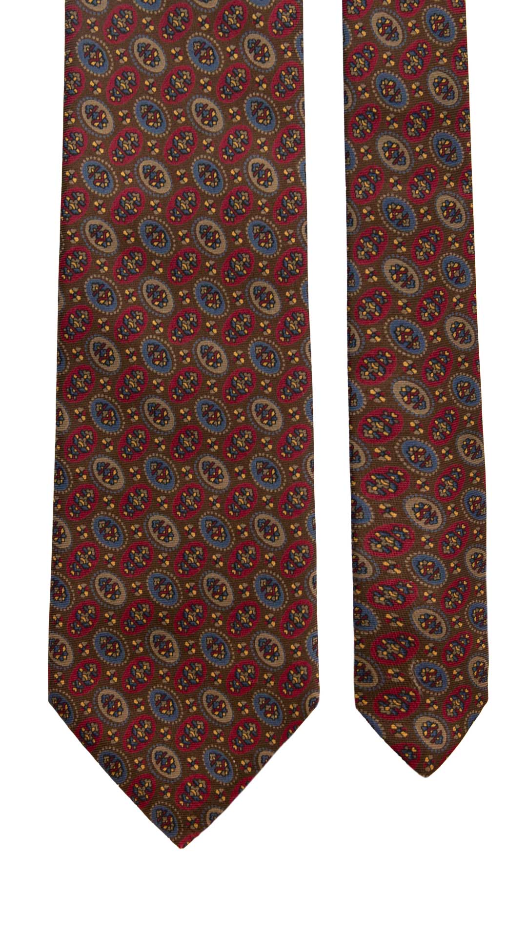 Cravatta Vintage in Twill di Seta Marrone Fantasia Multicolor CV1055 Made in Italy Graffeo Cravatte Pala