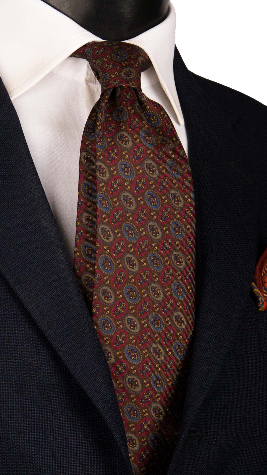 Cravatta Vintage in Twill di Seta Marrone Fantasia Multicolor CV1055 Made in Italy Graffeo Cravatte