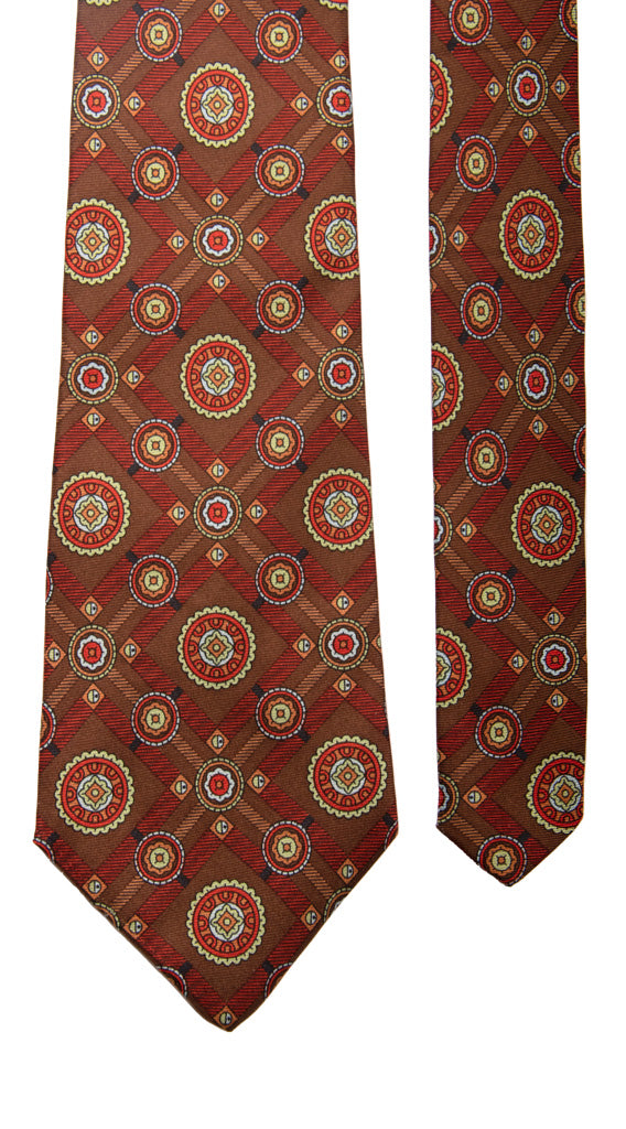 Cravatta Vintage in Twill di Seta Marrone Fantasia Multicolor Made in Italy Graffeo Cravatte Pala