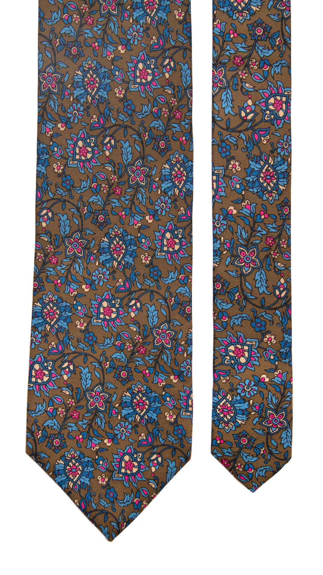 Cravatta Vintage in Twill di Seta Marrone Fantasia a Fiori Multicolor Made in Italy Graffeo Cravatte Pala