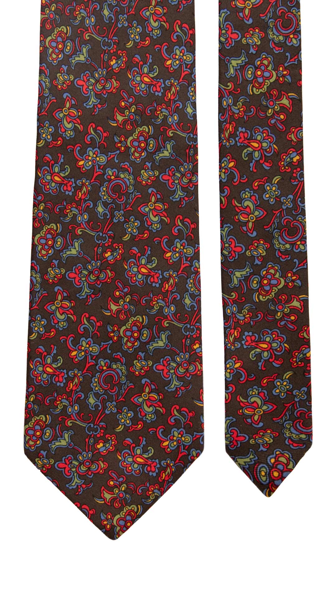 Cravatta Vintage in Twill di Seta Marrone a Fiori Multicolor CV1049 Made in Italy Graffeo Cravatte Pala