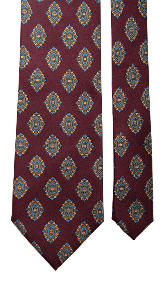 Cravatta Vintage in Twill di Seta Melanzana Fantasia Celeste Verde Gialla Made in Italy Graffeo Cravatte Pala