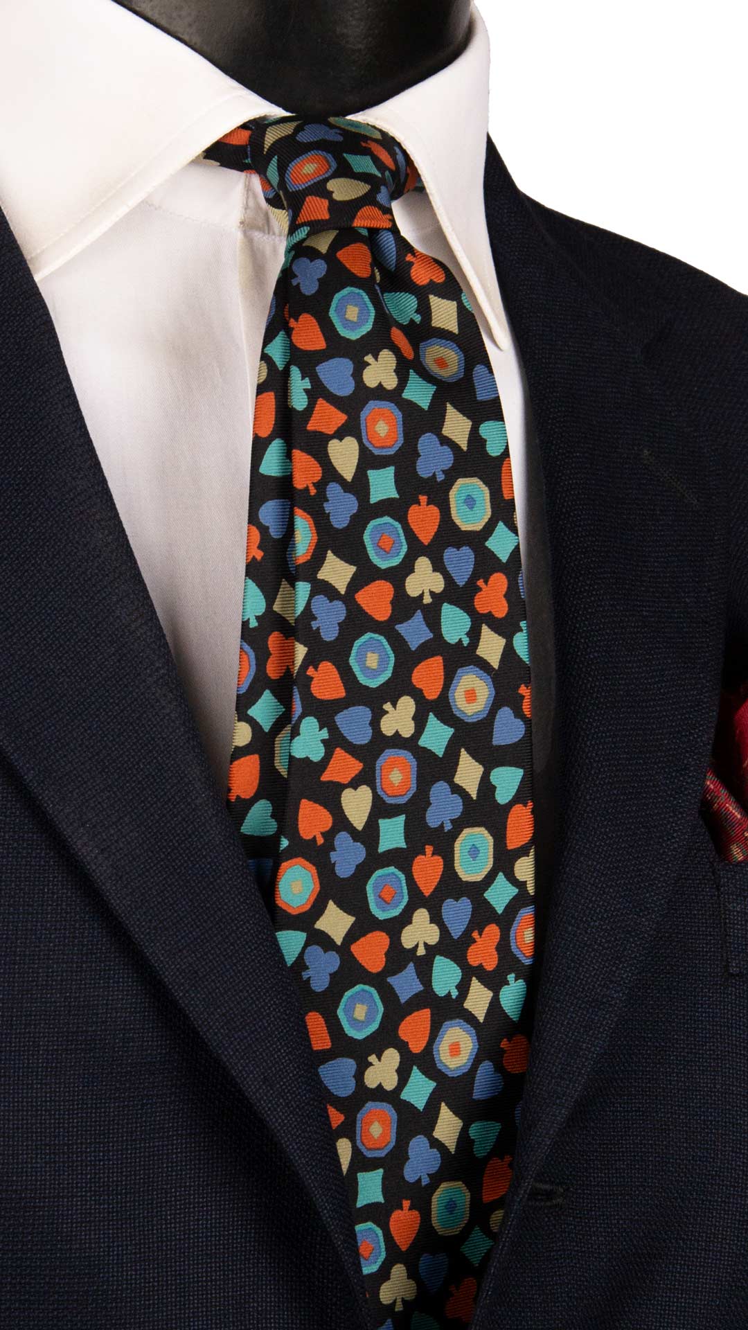 Cravatta Vintage in Twill di Seta Nera Fantasia Multicolor CV1168 Made in Italy Graffeo Cravatte