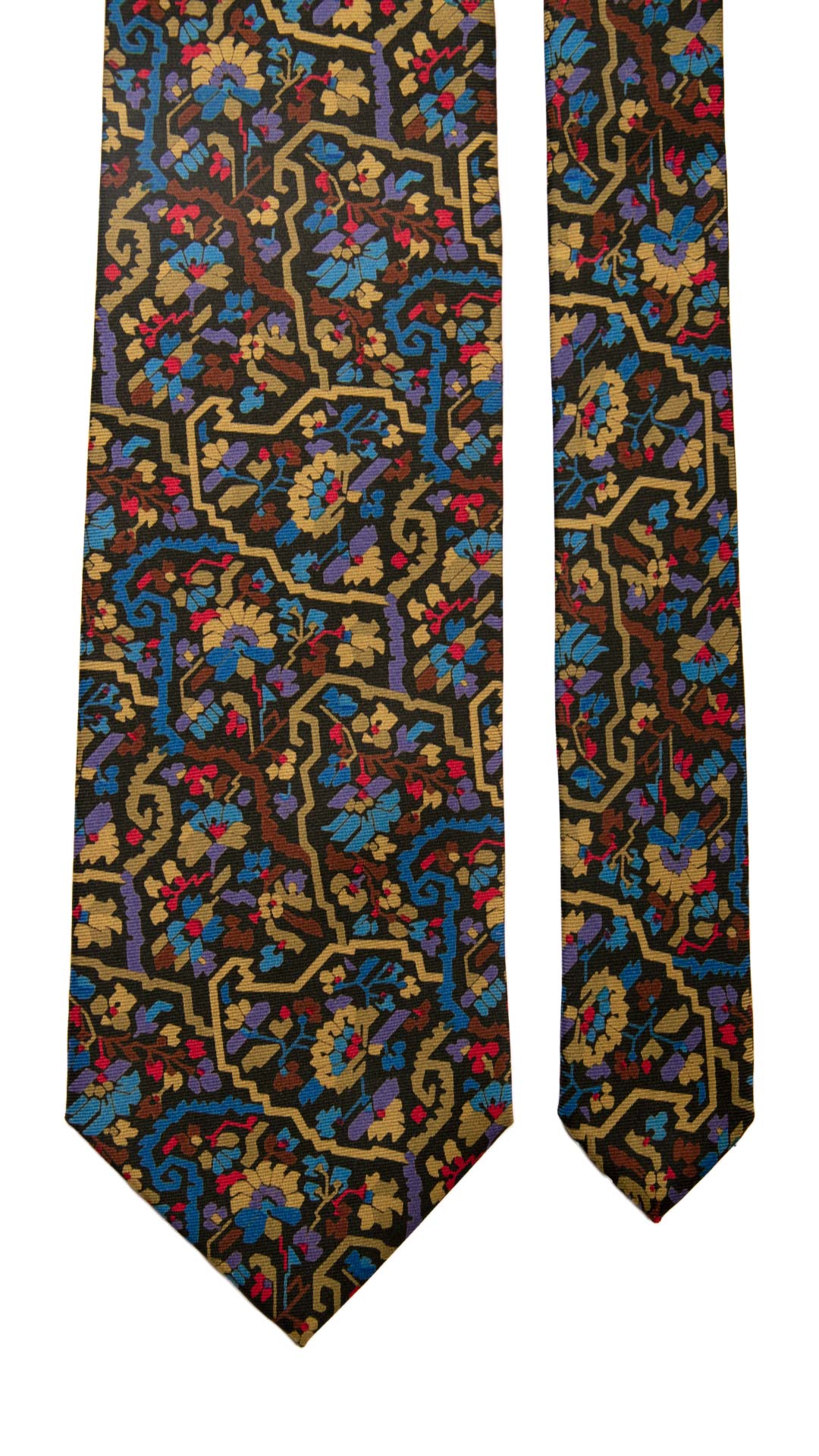 Cravatta Vintage in Twill di Seta Nera Fantasia Multicolor CV516 Pala