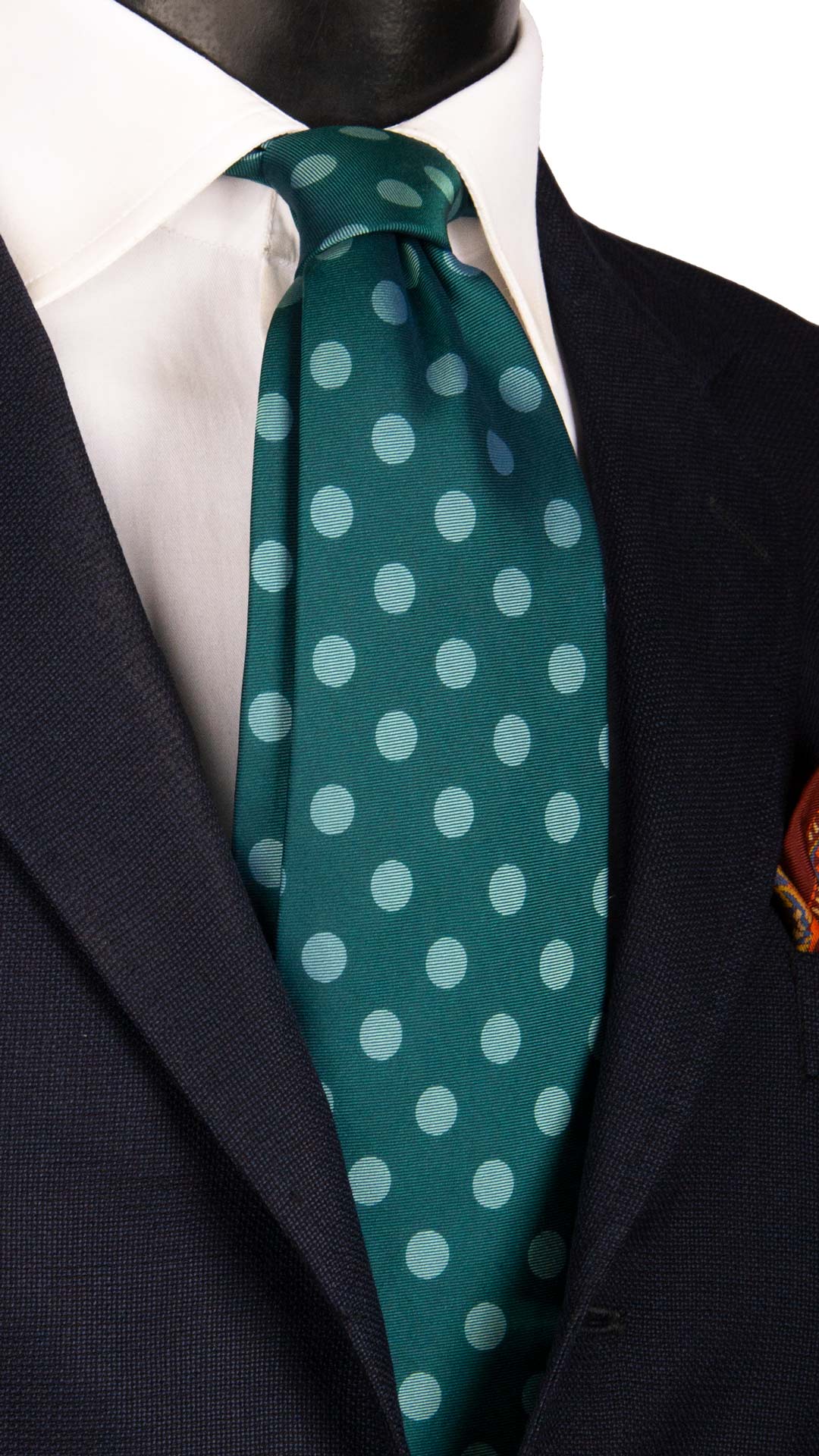Cravatta Vintage in Twill di Seta Ottanio a Pois Verde Acqua CV1038 Made in Italy Graffeo Cravatte