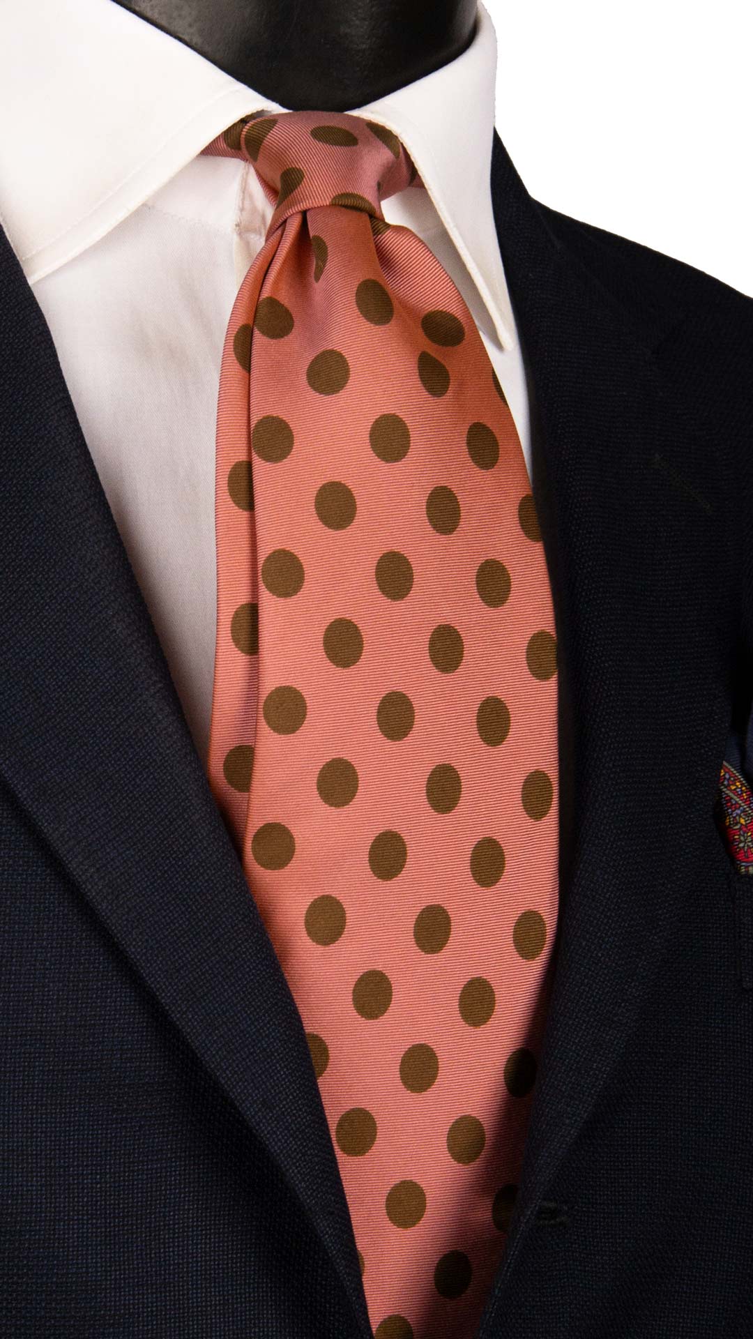 Cravatta Vintage in Twill di Seta Rosa a Pois Marroni CV1036 Made in Italy Graffeo Cravatte