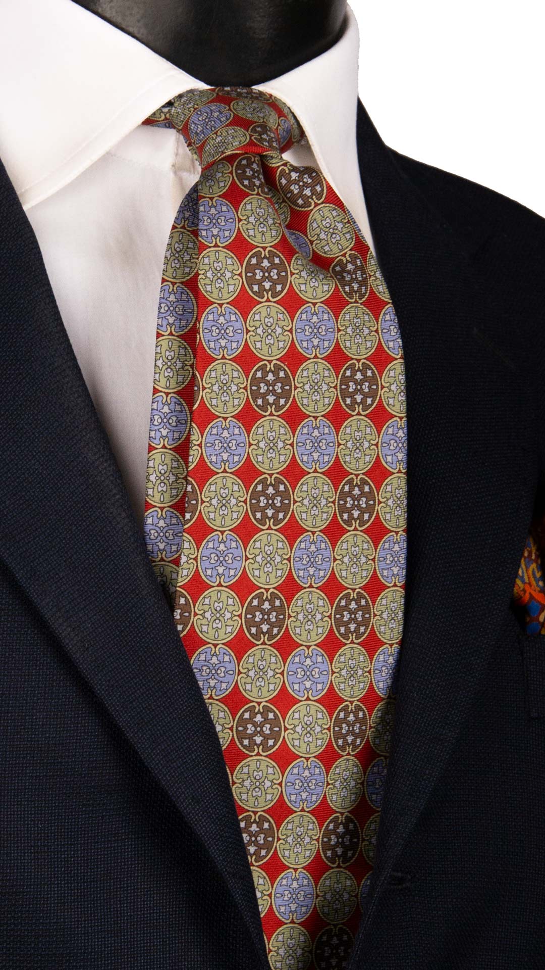 Cravatta Vintage in Twill di Seta Rossa Fantasia Multicolor CV1012 Made in Italy Graffeo Cravatte