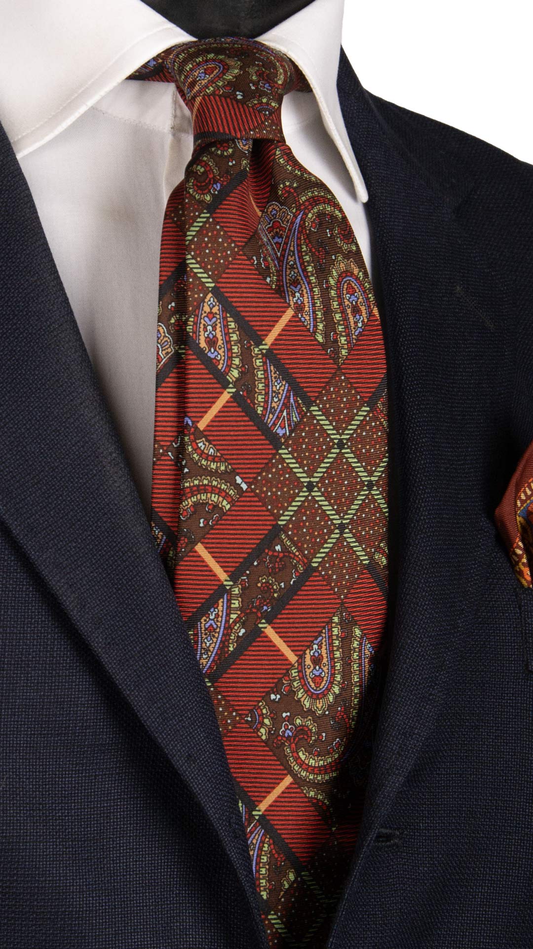 Cravatta Vintage in Twill di Seta Rossa Fantasia Multicolor CV825 Made in Italy Graffeo Cravatte