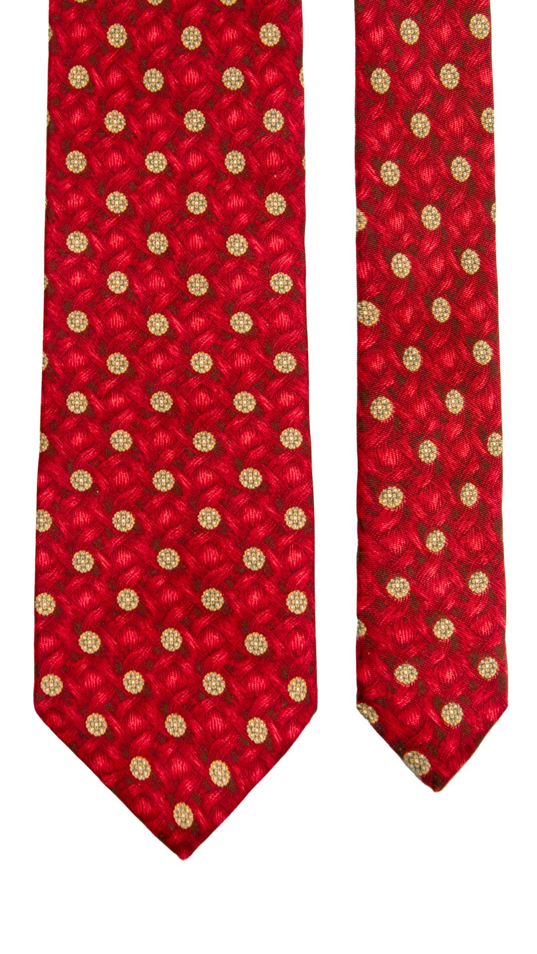 Cravatta Vintage in Twill di Seta Rossa Fantasia Tono su Tono Rosa Salmone CV1220 Made in Italy Graffeo Cravatte Pala