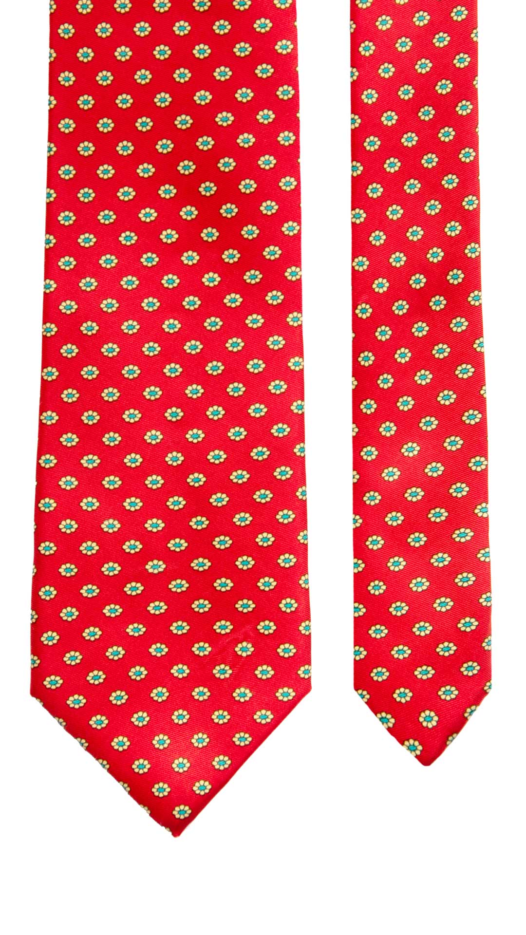 Cravatta Vintage in Twill di Seta Rossa a Fiori Gialli Verde Acqua CV1212 Made in Italy Graffeo Cravatte Pala
