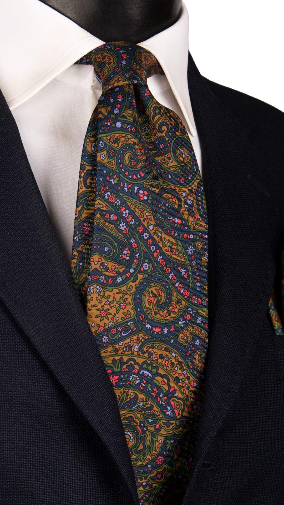 Cravatta Vintage in Twill di Seta Senape Paisley Multicolor CV1105 Made in Italy Graffeo Cravatte