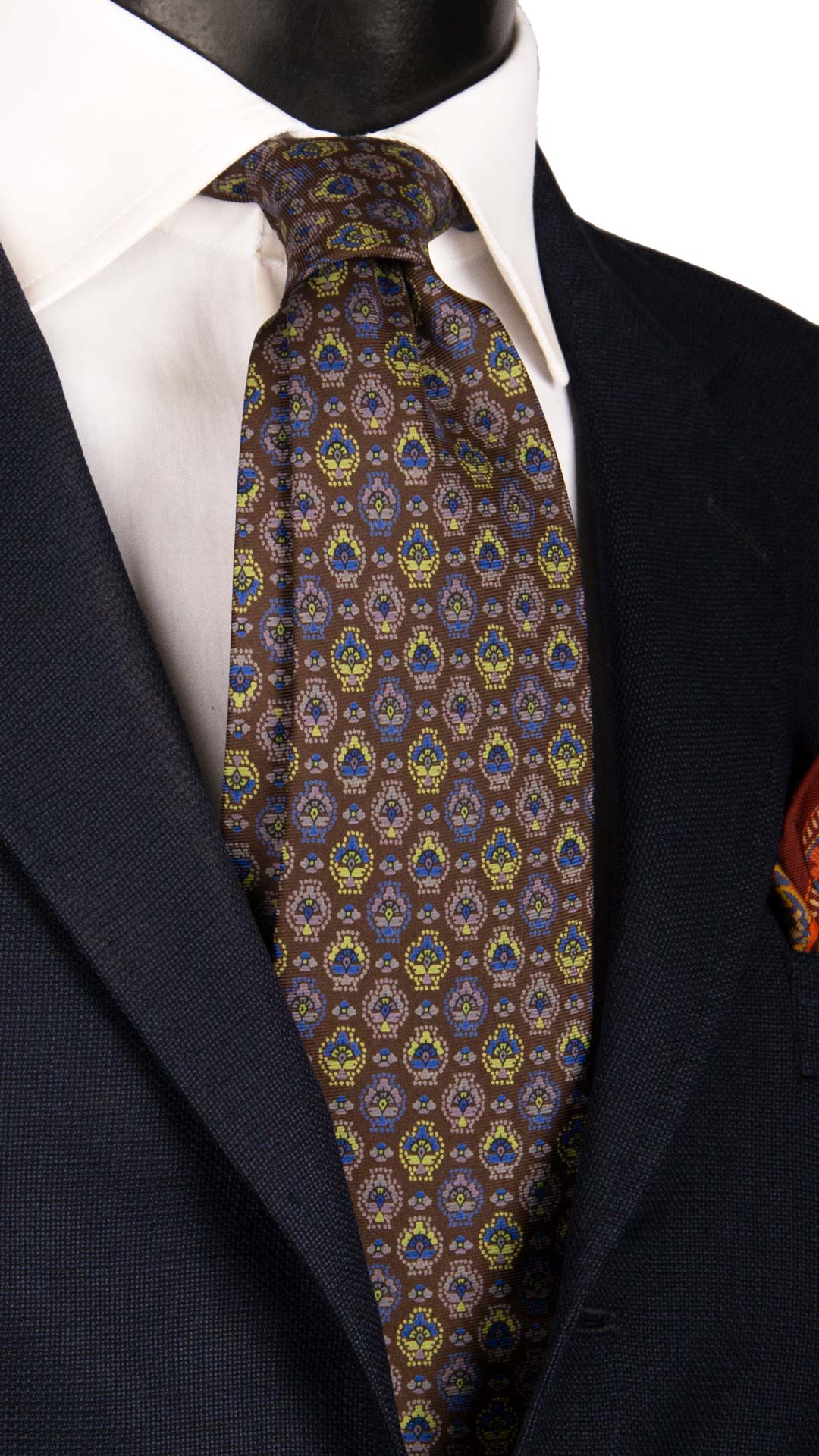 Cravatta Vintage in Twill di Seta Tortora Fantasia Multicolor CV1050 Made in Italy Graffeo Cravatte