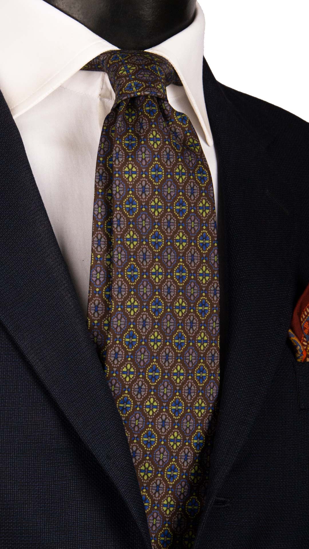 Cravatta Vintage in Twill di Seta Tortora Fantasia Multicolor CV1052 Made in Italy Graffeo Cravatte
