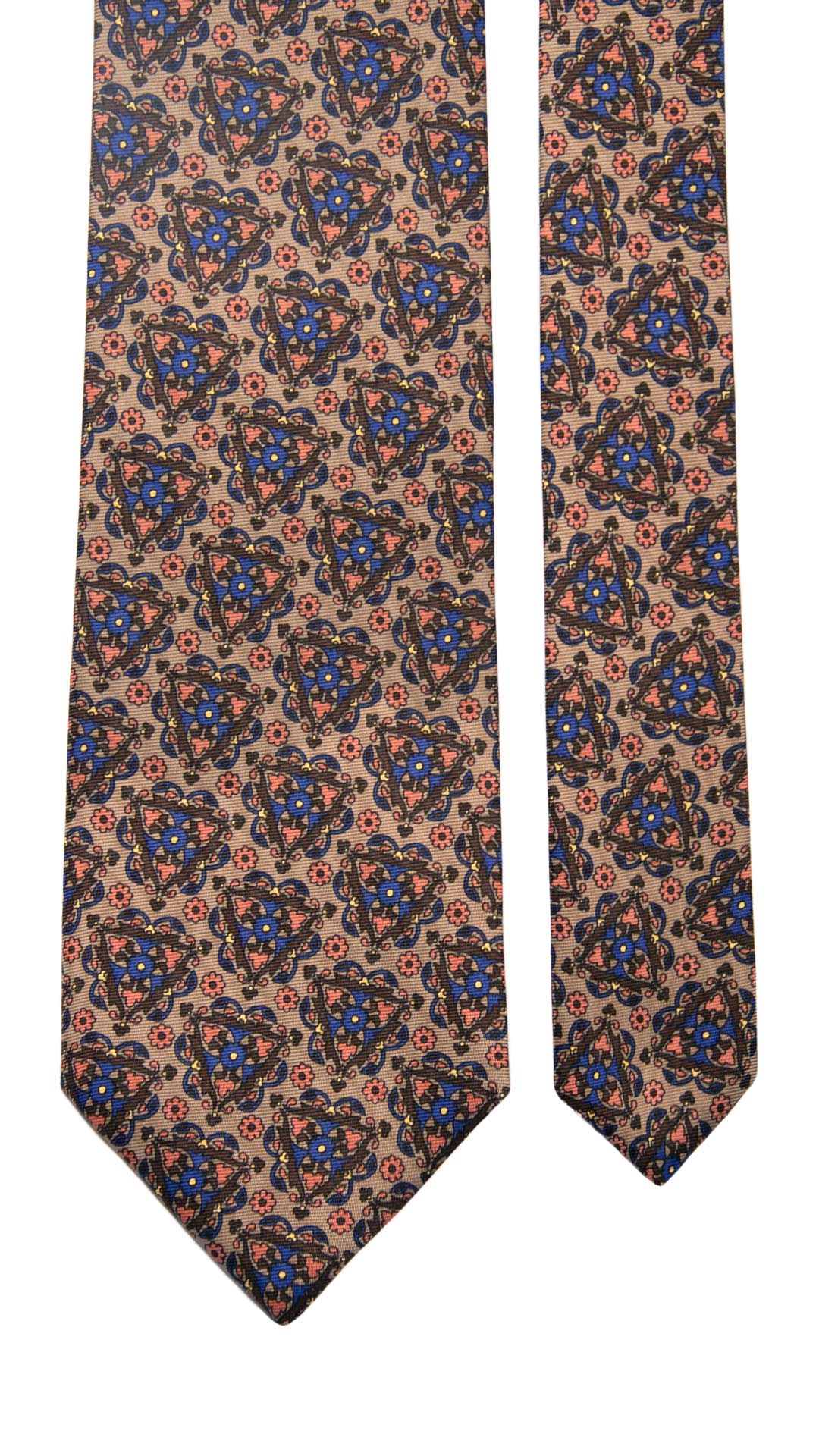 Cravatta Vintage in Twill di Seta Tortora a Fantasia Multicolor Made in Italy Graffeo Cravatte Pala