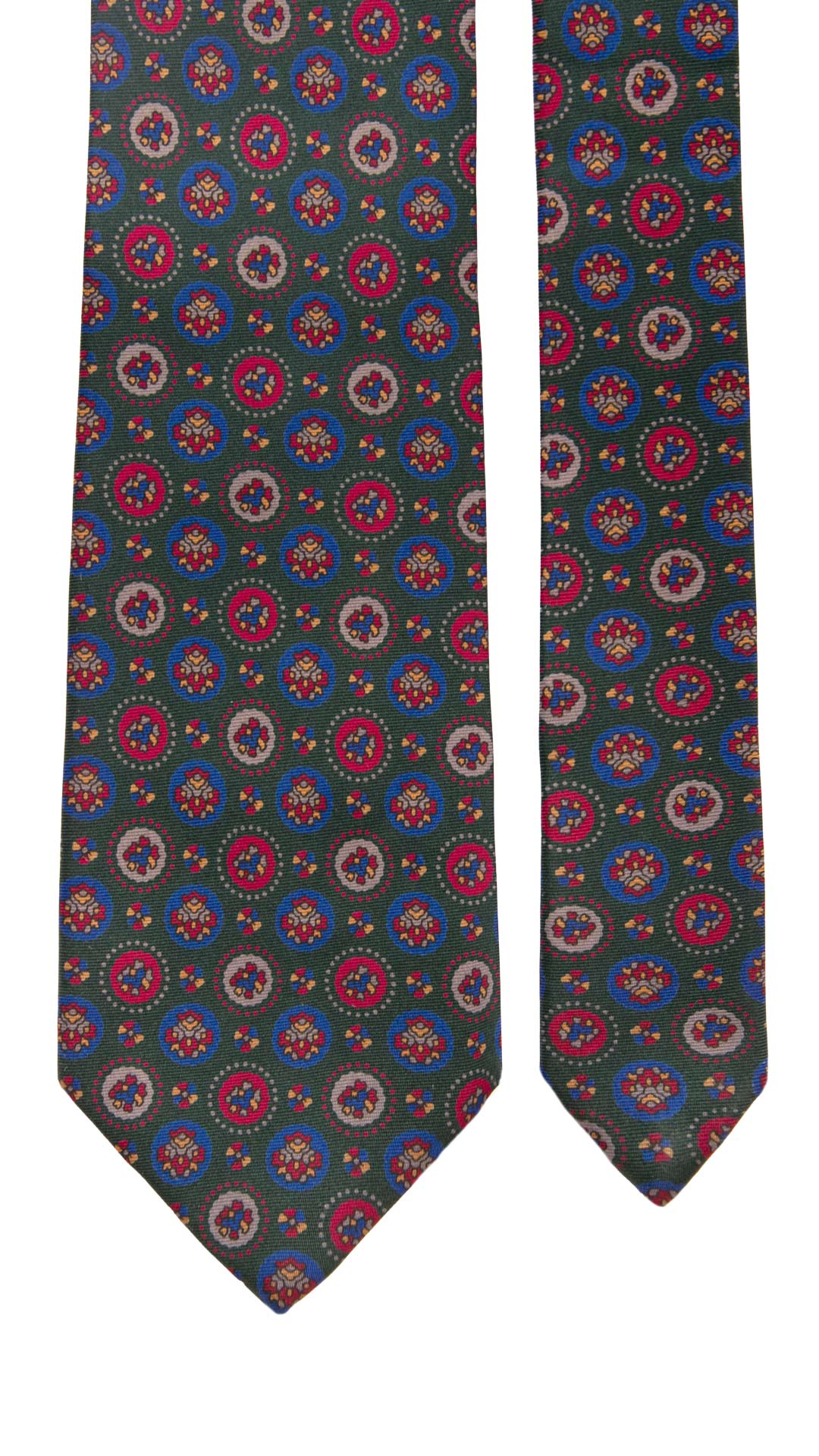 Cravatta Vintage in Twill di Seta Verde Bottiglia Fantasia Multicolor CV884 Made in Italy Graffeo Cravatte Pala