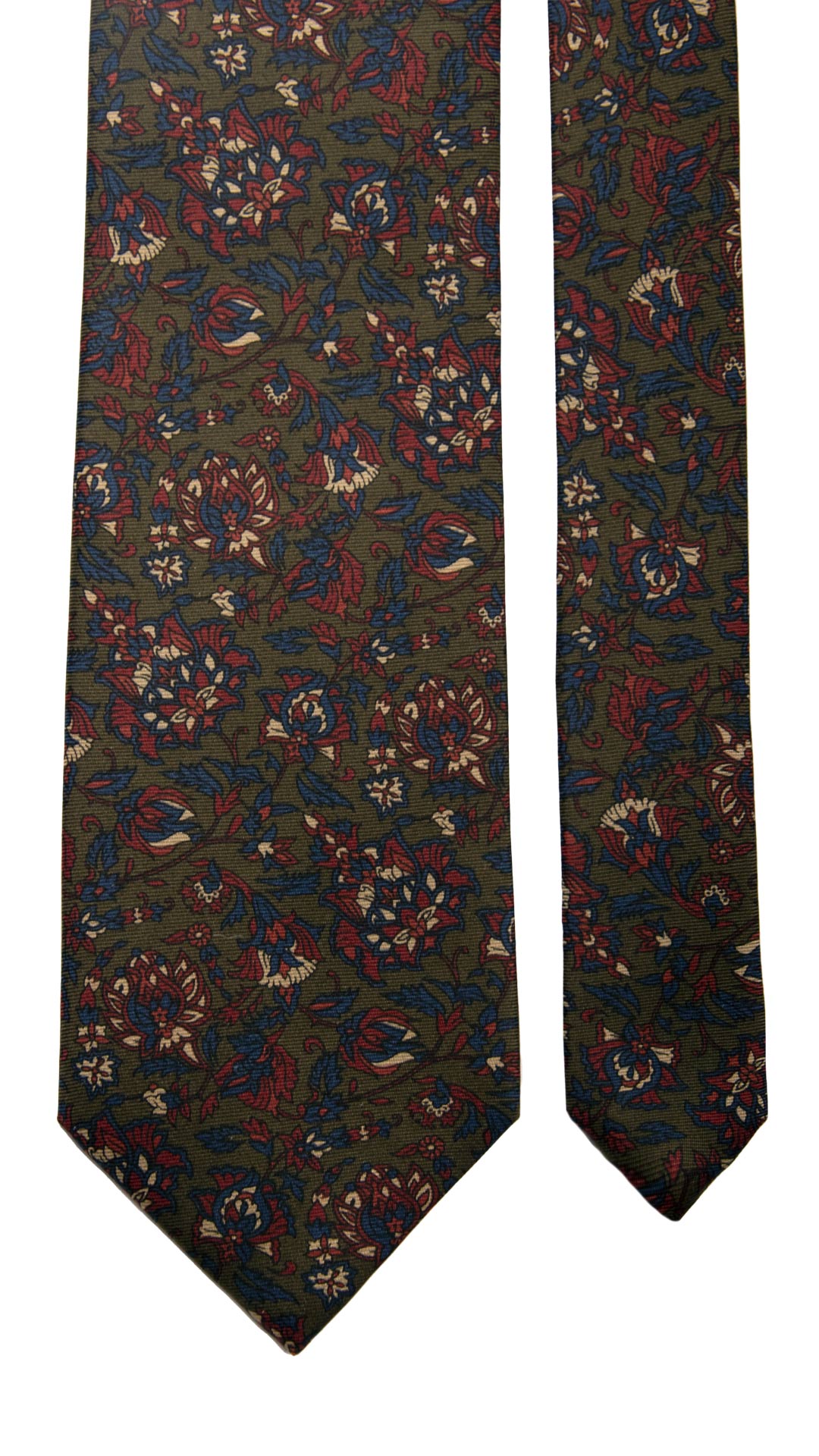 Cravatta Vintage in Twill di Seta Verde Bottiglia a Fiori Bordeaux Blu Beige Made in Italy Graffeo Cravatte Pala