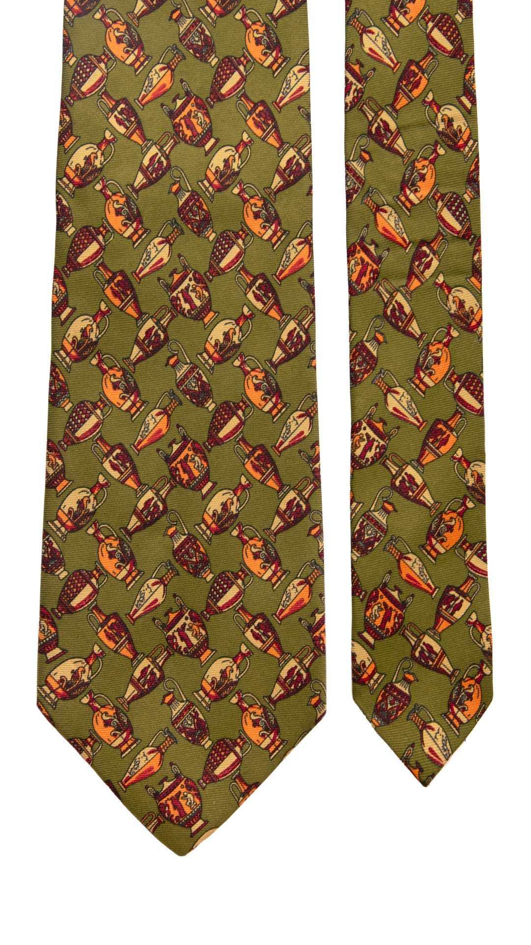 Cravatta Vintage in Twill di Seta Verde Fantasia Bordeaux Beige Arancione CV1025 Made in Italy Graffeo Cravatte Pala