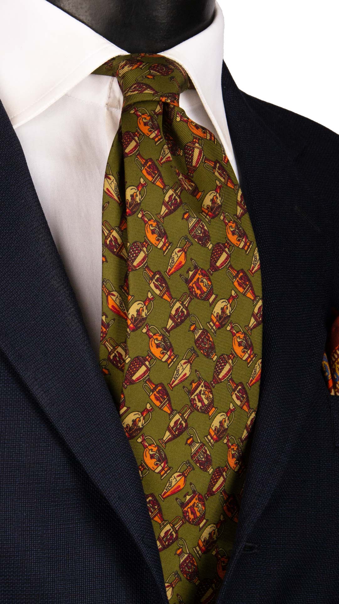 Cravatta Vintage in Twill di Seta Verde Fantasia Bordeaux Beige Arancione CV1025 Made in Italy Graffeo Cravatte