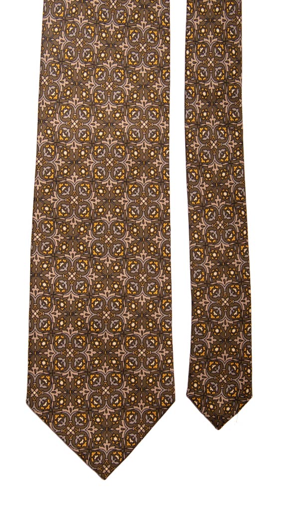 Cravatta Vintage in Twill di Seta Verde Fantasia Grigio Senape Made in Italy Graffeo Cravatte Pala