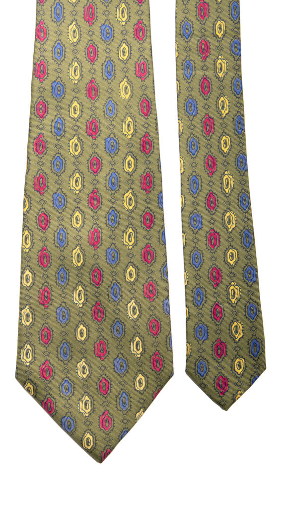 Cravatta Vintage in Twill di Seta Verde Fantasia Multicolor Made in Italy graffeo Cravatte Pala