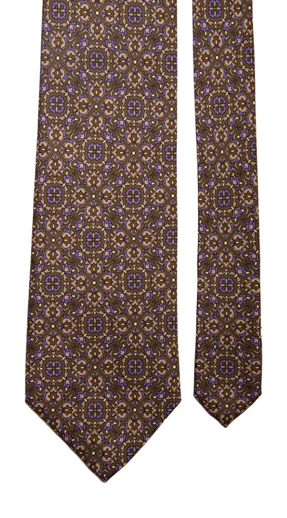 Cravatta Vintage in Twill di Seta Verde Muschio Fantasia Blu Avio Grigio Made in Italy Graffeo Cravatte Pala