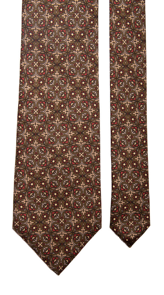 Cravatta Vintage in Twill di Seta Verde Muschio Fantasia Rosso Fragola Grigio Made in Italy Graffeo Cravatte Pala