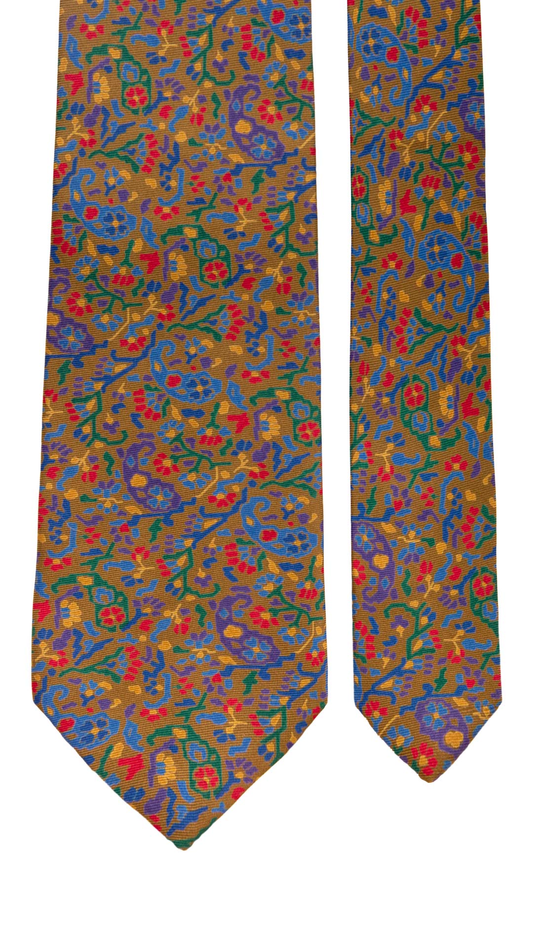 Cravatta Vintage in Twill di Seta Verde Oliva A Fiori Multicolor CV902 Made in Italy Graffeo Cravatte Pala