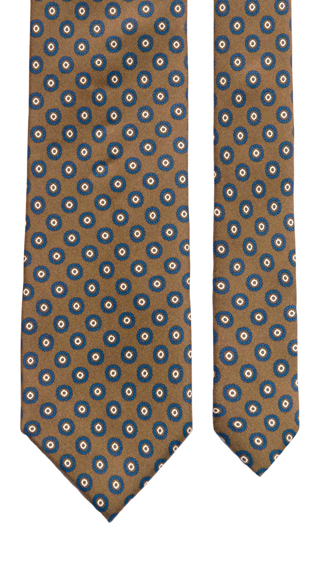 Cravatta Vintage in Twill di Seta Verde Oliva Fantasia Bluette Bianca CV1214 Made in Italy Graffeo Cravatte Pala