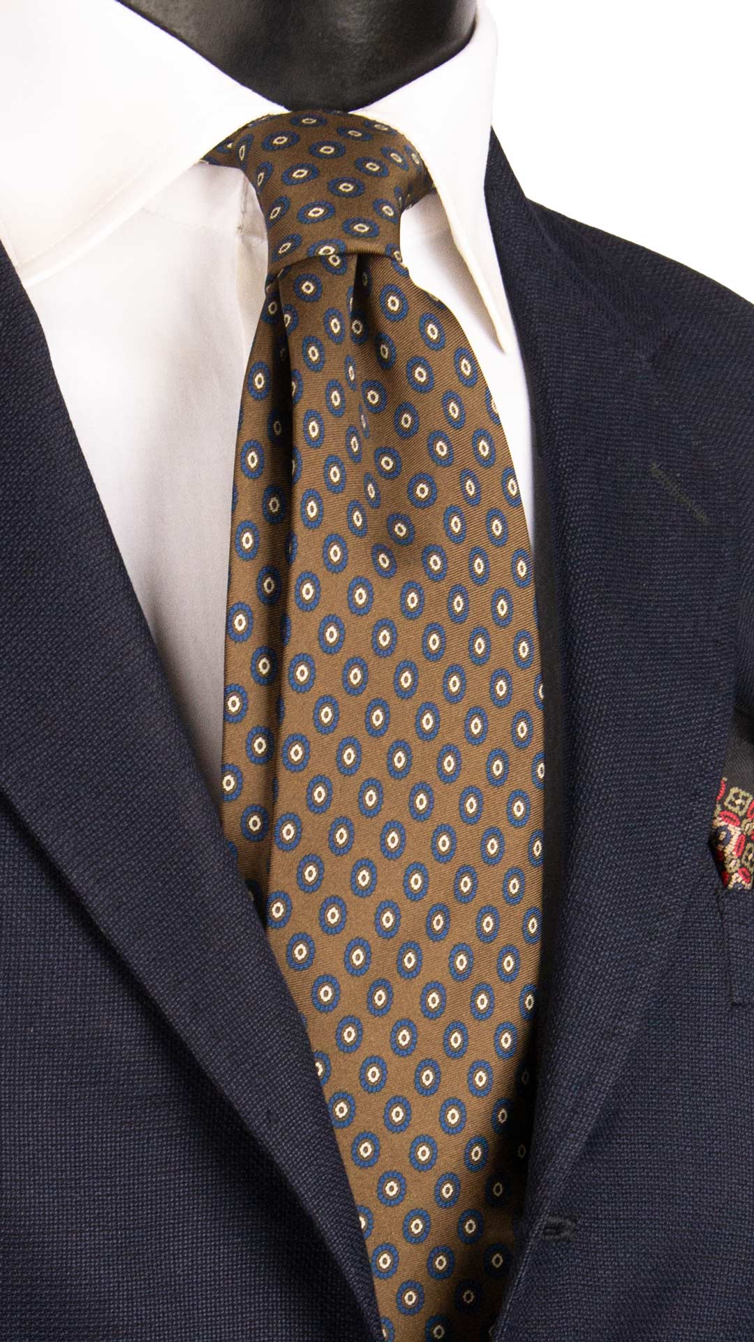 Cravatta Vintage in Twill di Seta Verde Oliva Fantasia Bluette Bianca CV1214 Made in Italy Graffeo Cravatte