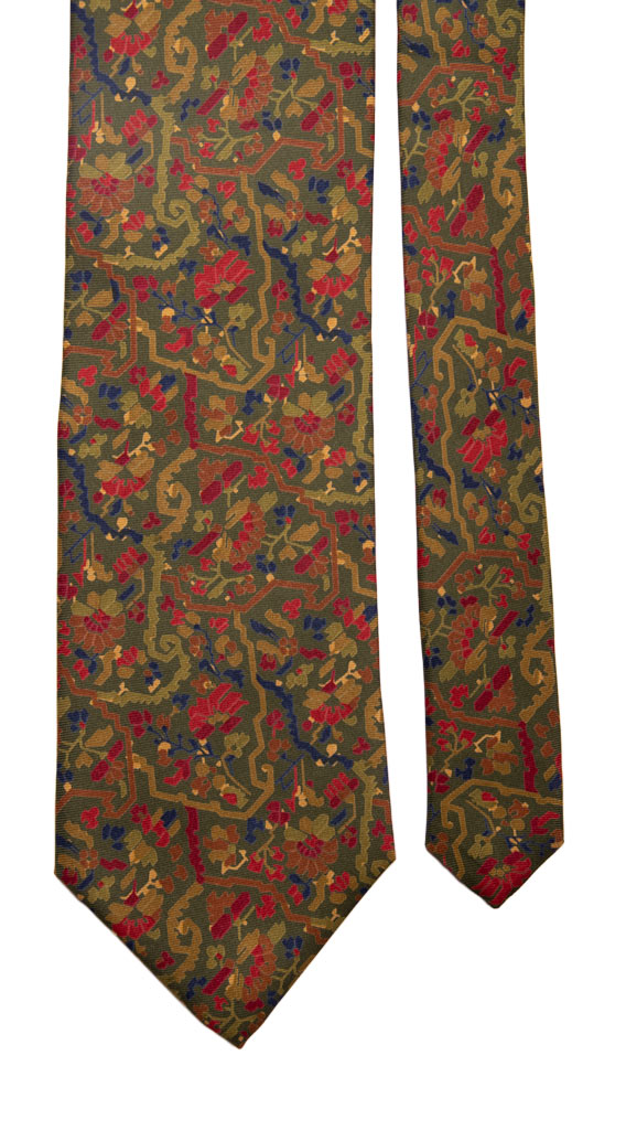 Cravatta Vintage in Twill di Seta Verde Oliva Fantasia Multicolor Made in Italy Graffeo Cravatte Pala