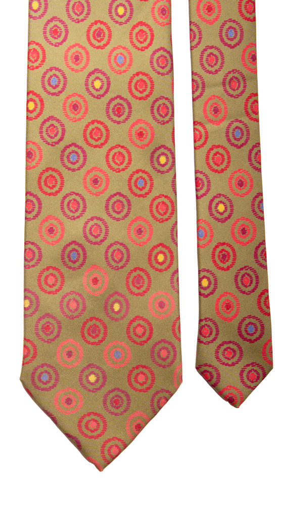 Cravatta Vintage in Twill di Seta Verde Oliva Fantasia Multicolor Made in Italy Graffeo Cravatte Pala
