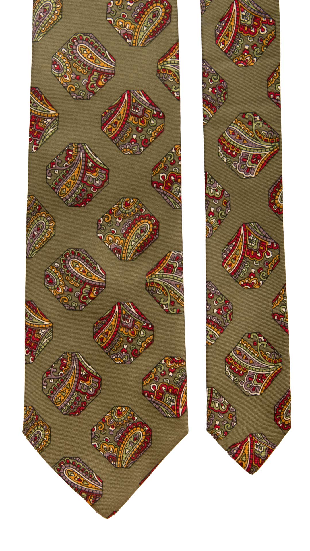 Cravatta Vintage in Twill di Seta Verde Oliva Fantasia Multicolor CV900 Made in Italy Graffeo Cravatte Pala