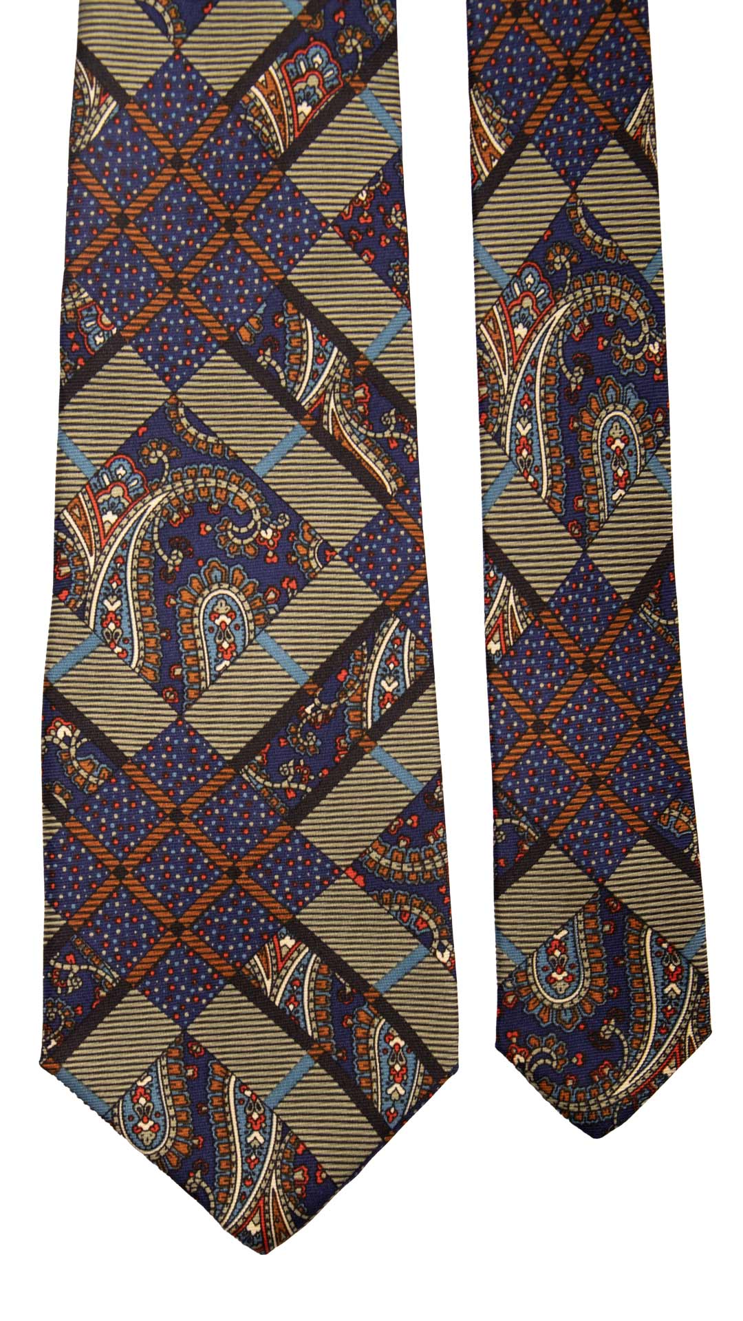 Cravatta Vintage in Twill di Seta Verde Salvia Fantasia Multicolor CV830 Pala