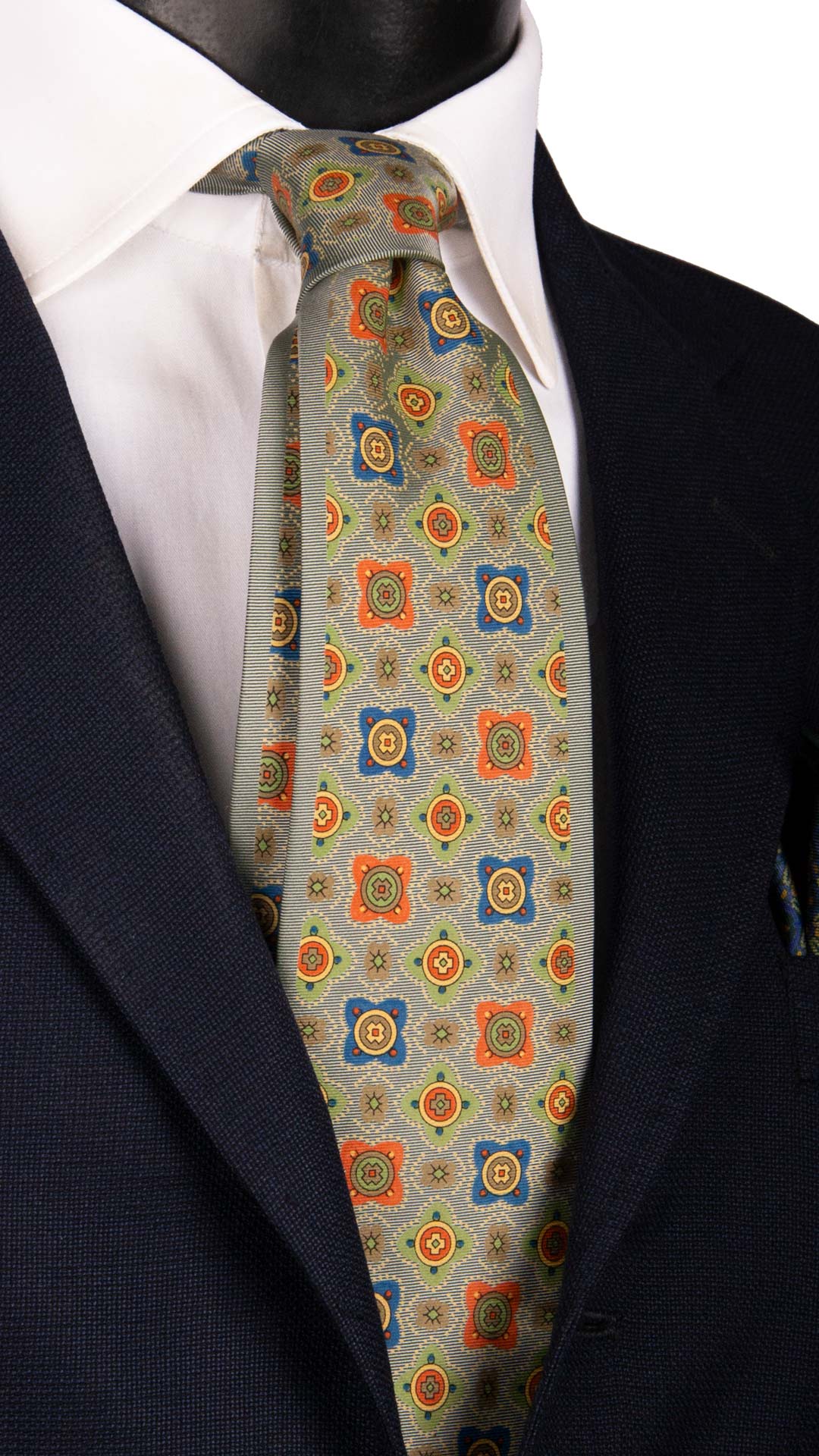 Cravatta Vintage in Twill di Seta Verde Salvia Fantasia Multicolor CV1017 Made in Italy Graffeo Cravatte