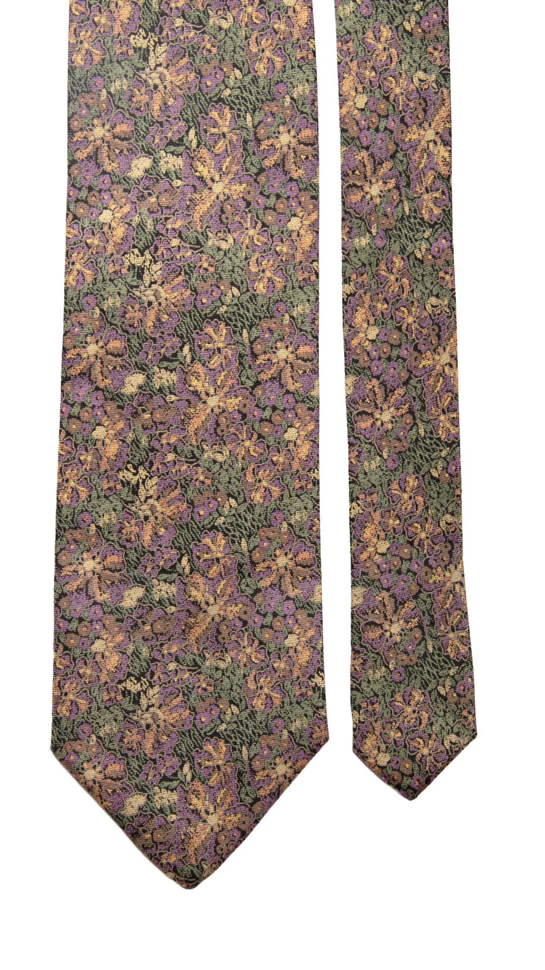 Cravatta Vintage in Twill di Seta Verde a Fiori Lilla Made in Italy Graffeo Cravatte Pala