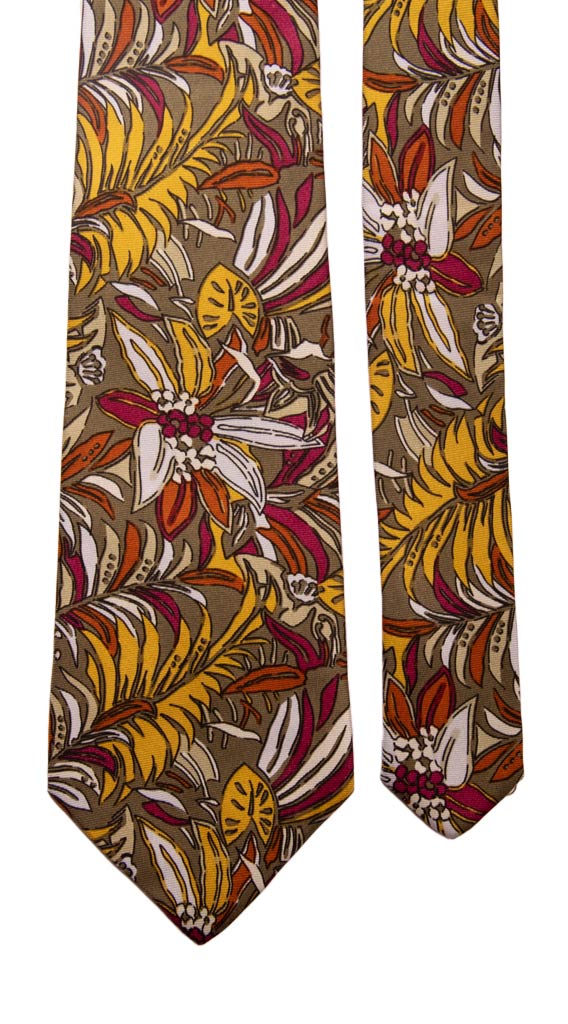 Cravatta Vintage in Twill di Seta Verde a Fiori Multicolor Made in Italy Graffeo Cravatte Pala