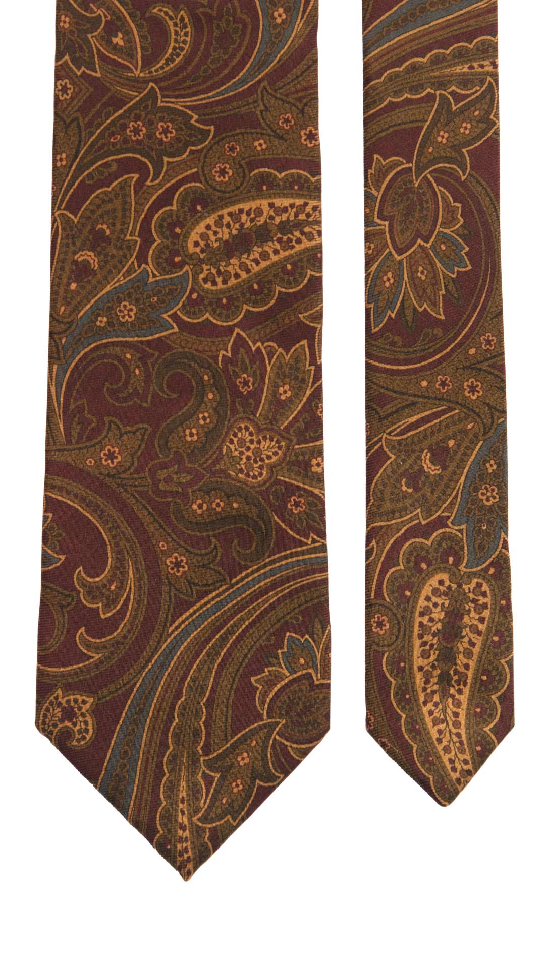 Cravatta Vintage in Twill di Seta Viola Paisley Verde Marrone Blu Avio CV1216 Made in Italy Graffeo Cravatte Pala