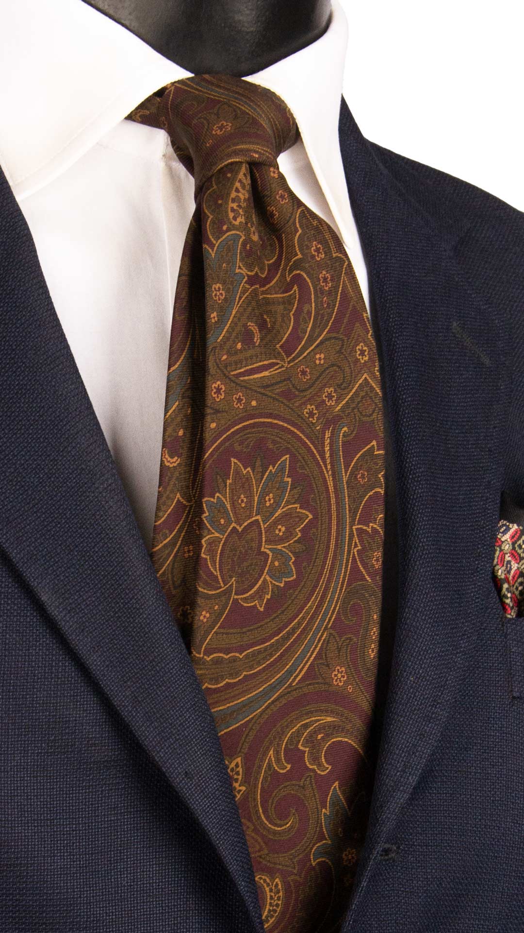 Cravatta Vintage in Twill di Seta Viola Paisley Verde Marrone Blu Avio CV1216 Made in Italy Graffeo Cravatte