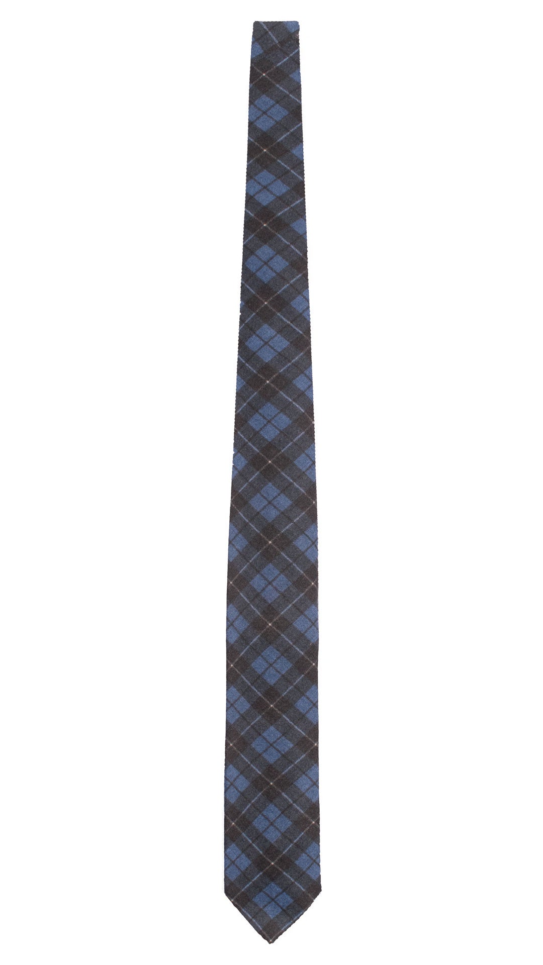 Man Wool Tie Deep Blue Grey Dark Blue Checks L1346