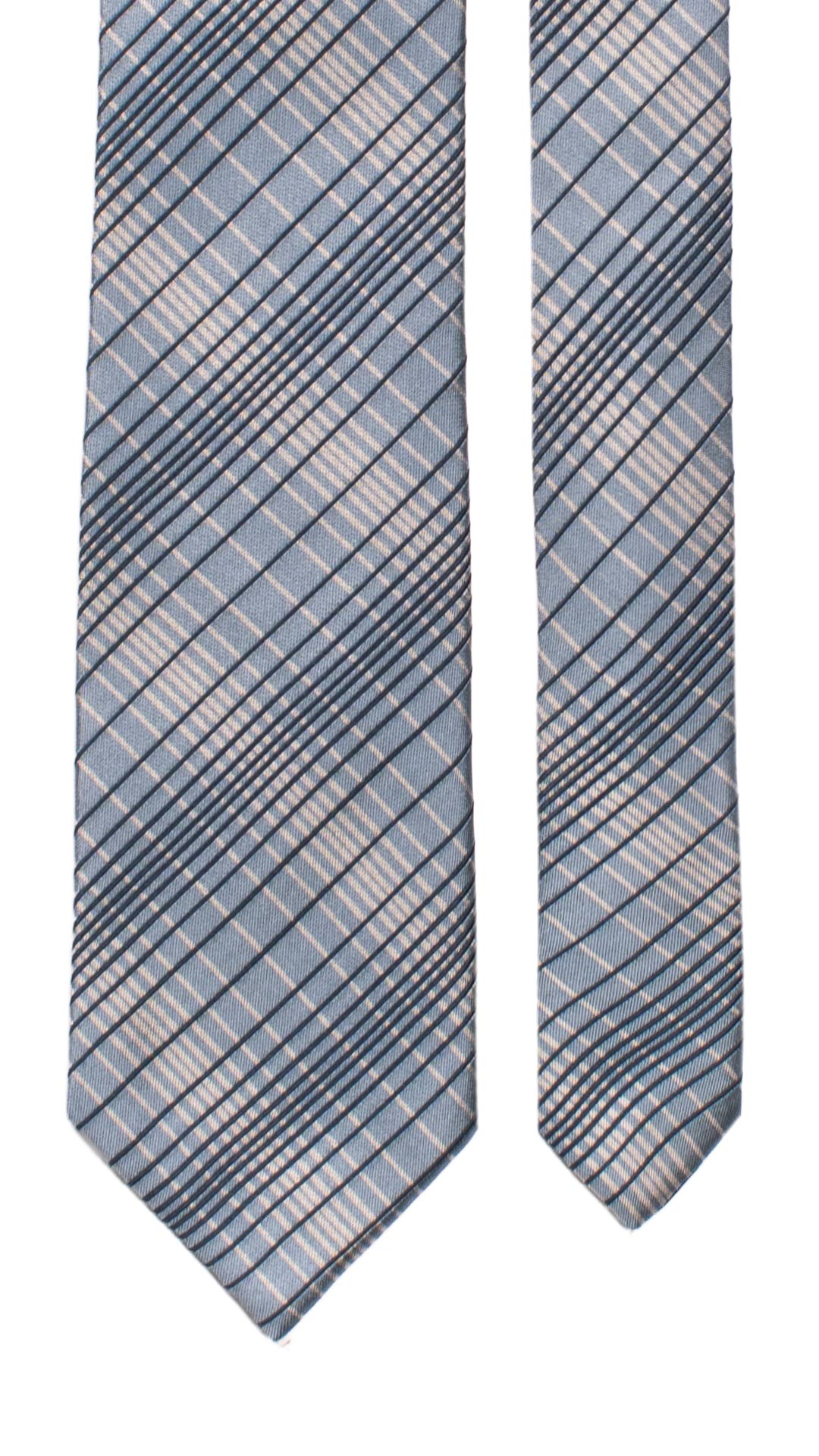 Cravatta a Quadri di Seta Avio Blu Grigio 7196 Graffeo Cravatte Made in Italy Pala
