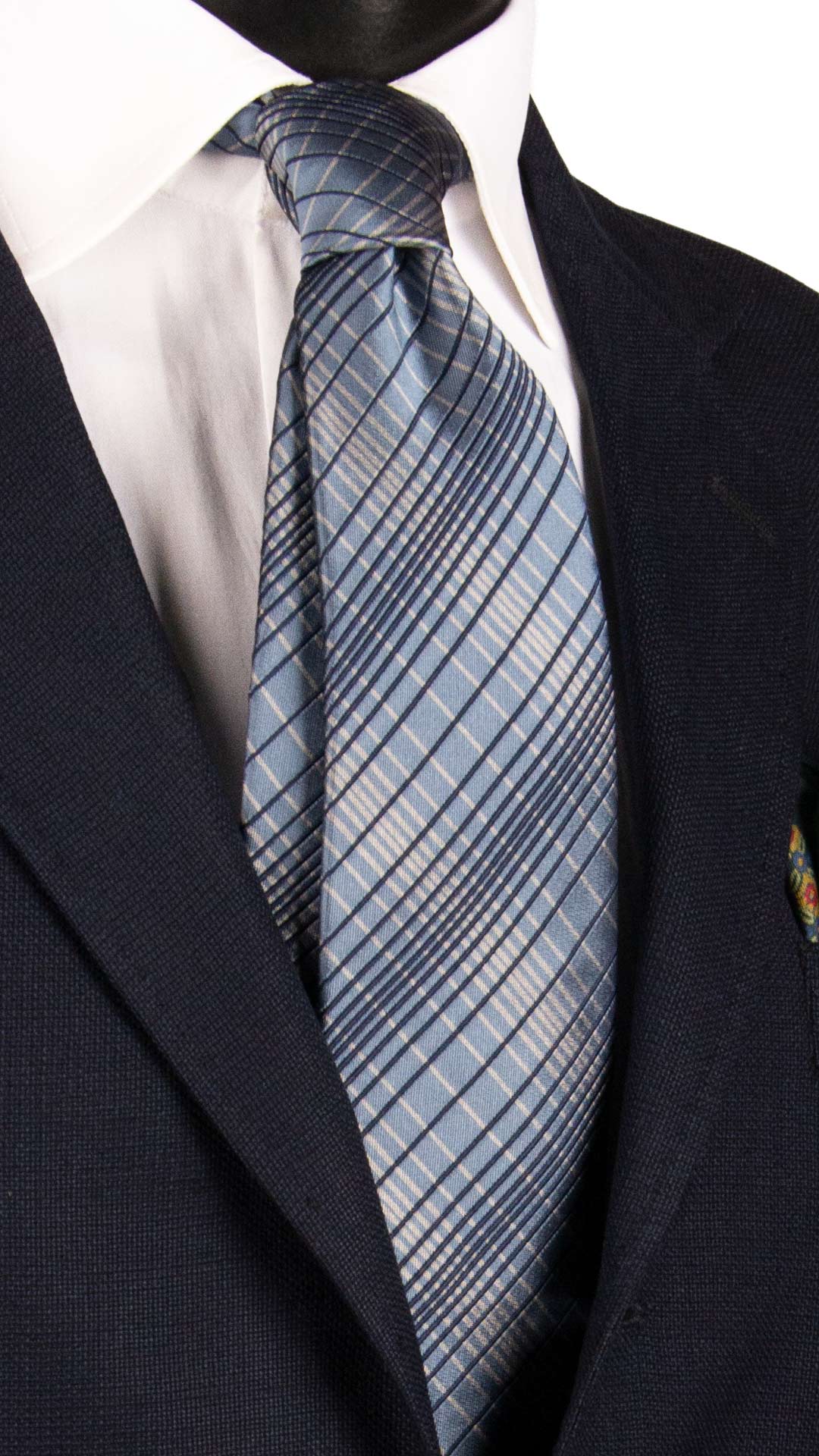 Cravatta a Quadri di Seta Avio Blu Grigio 7196 Graffeo Cravatte Made in Italy