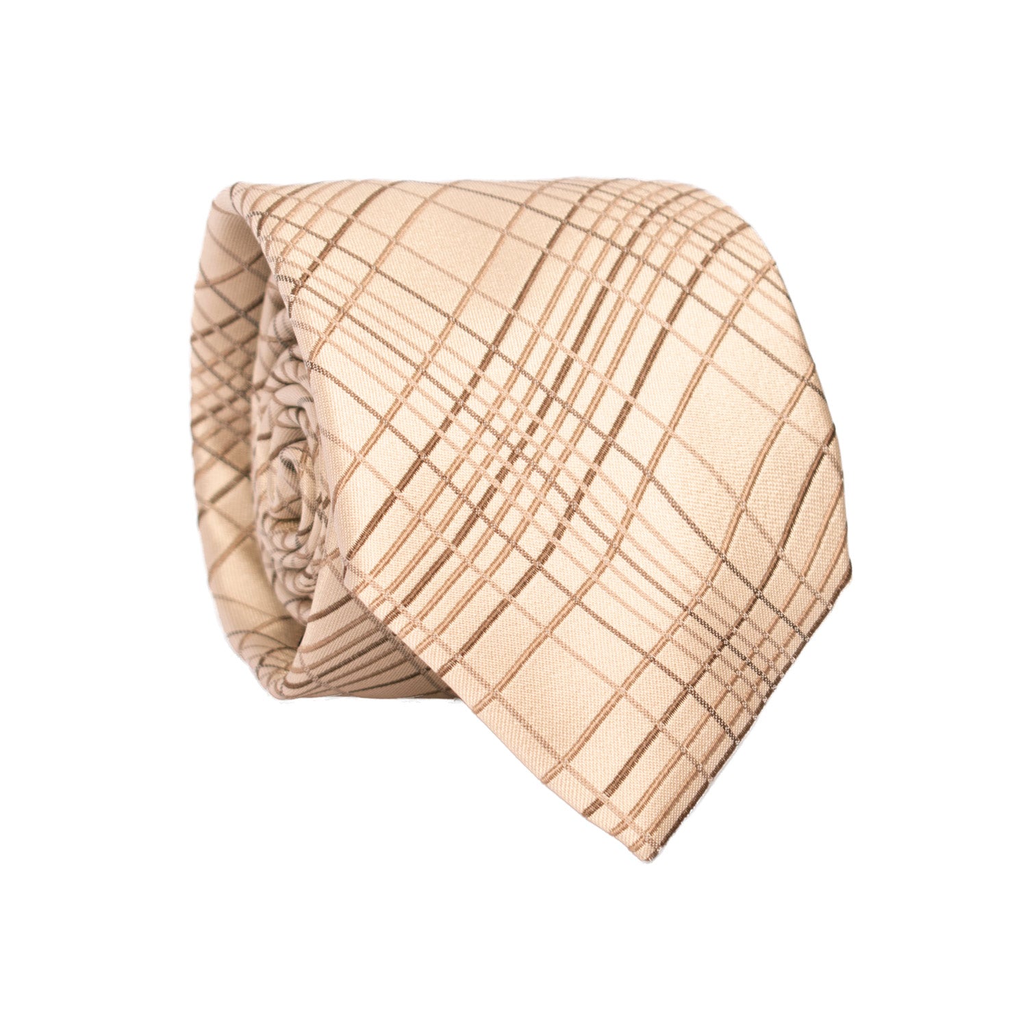 Cravatta a Quadri di Seta Beige Marrone 7188 Graffeo Cravatte Made in Italy Rotolo