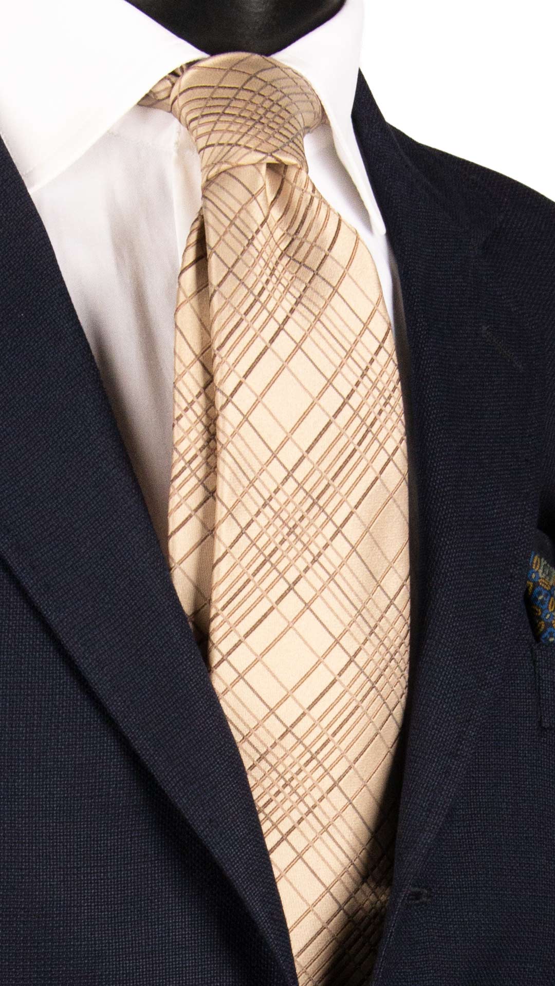 Cravatta a Quadri di Seta Beige Marrone 7188 Graffeo Cravatte Made in Italy