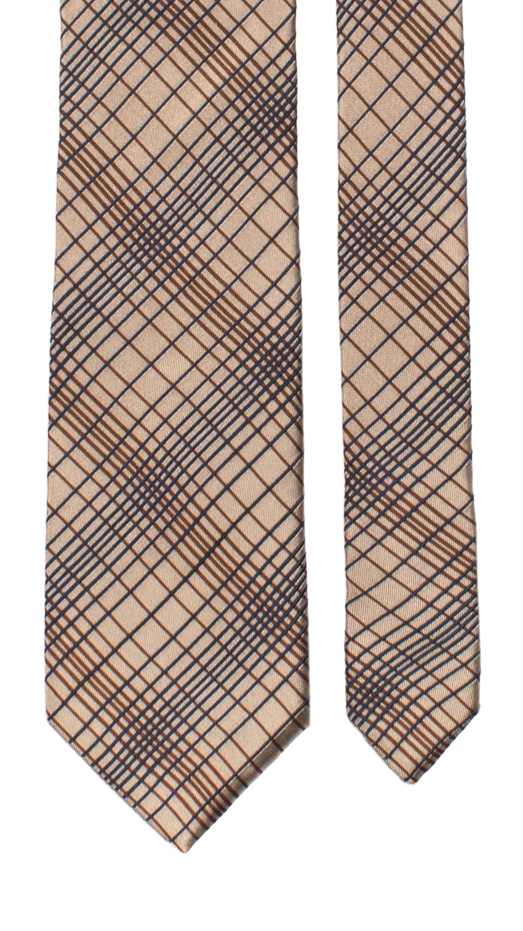 Cravatta a Quadri di Seta Beige Marrone Blu 7195 Graffeo Cravatte Made in Italy Pala