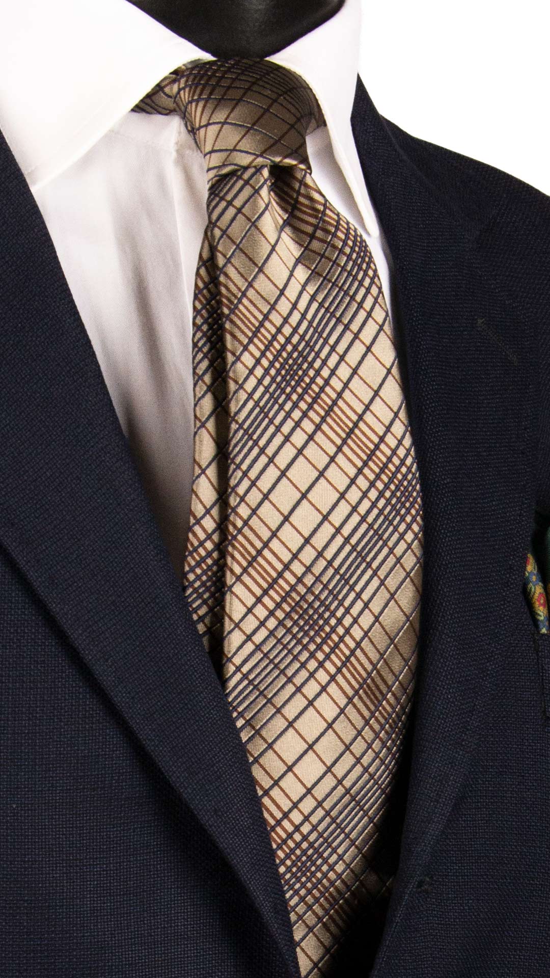 Cravatta a Quadri di Seta Beige Marrone Blu 7195 Graffeo Cravatte Made in Italy