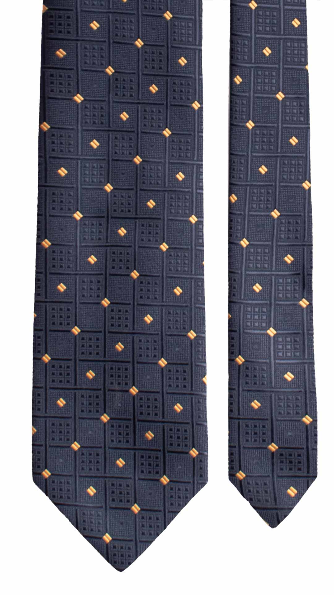 Cravatta a Quadri di Seta Blu Fantasia Gialla 1942 Graffeo Cravatte Made in Italy Pala