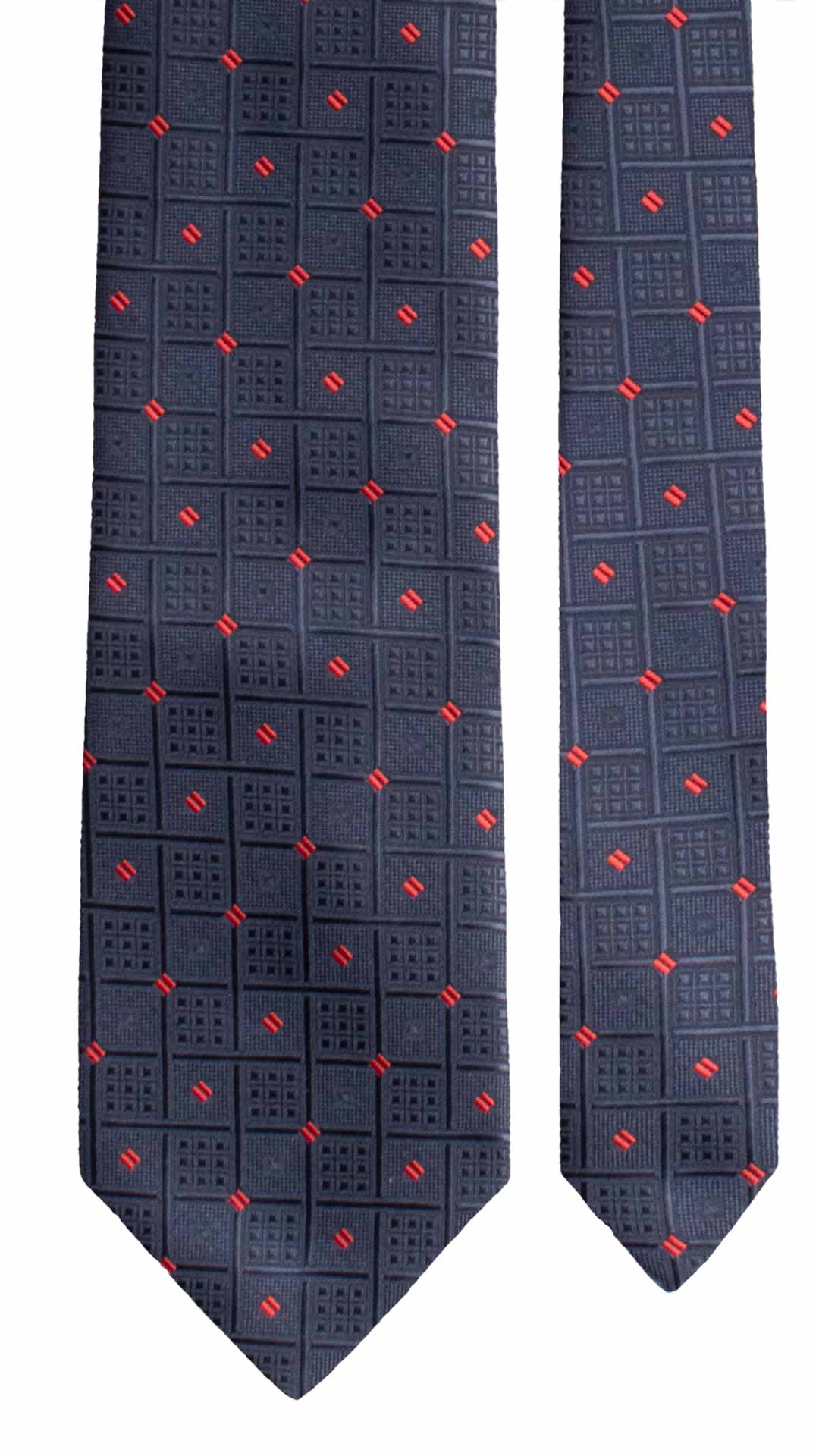 Cravatta a Quadri di Seta Blu Fantasia Rossa 1938 Graffeo Cravatte Made in Italy Pala