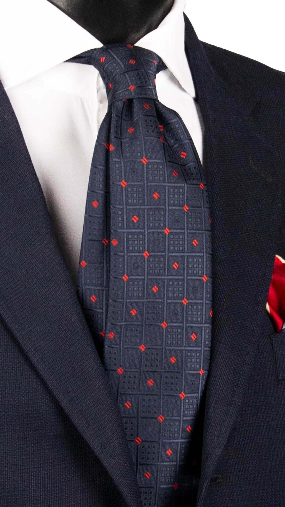 Cravatta a Quadri di Seta Blu Fantasia Rossa 1938 Graffeo Cravatte Made in Italy
