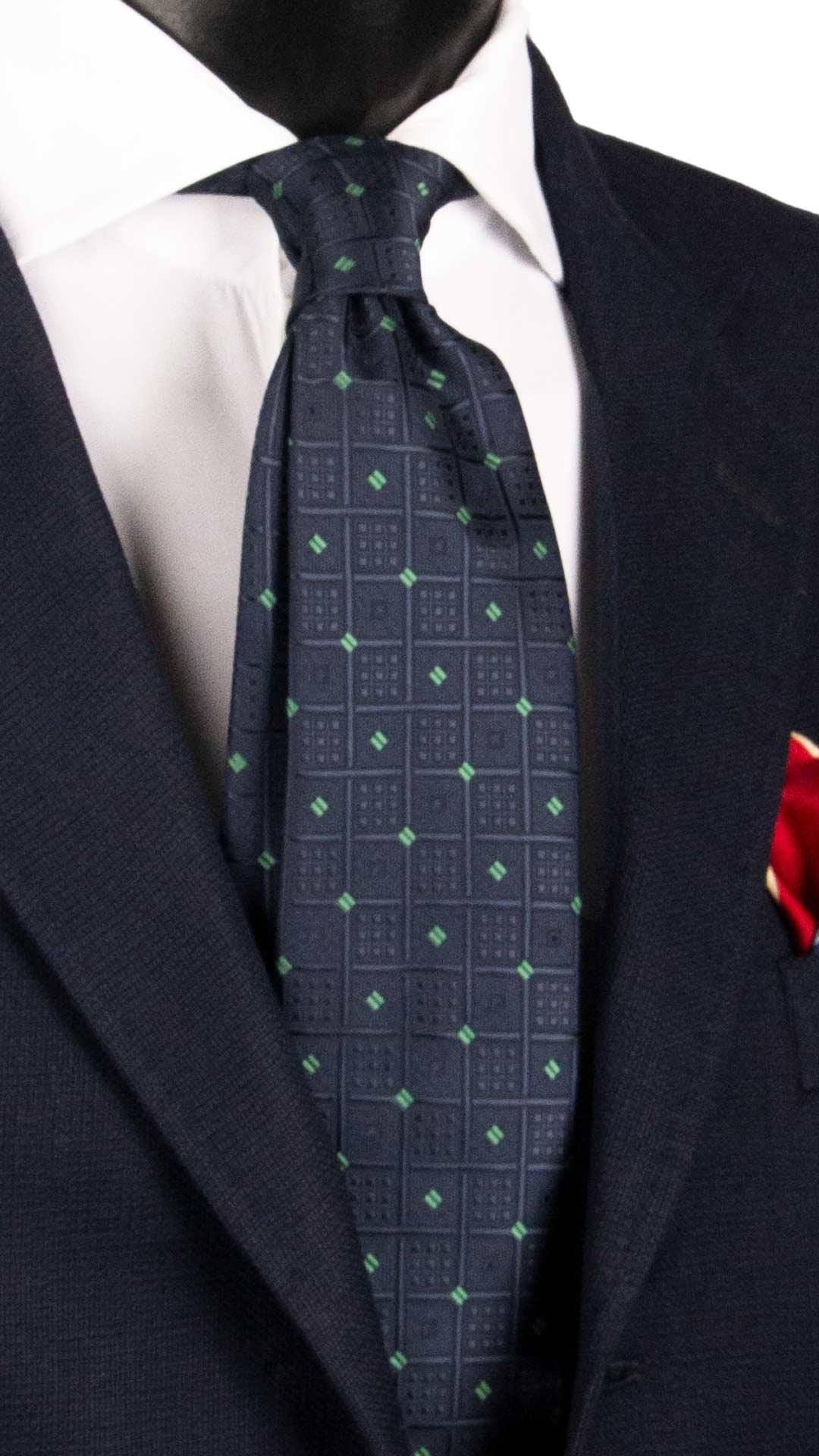 Cravatta a Quadri di Seta Blu Fantasia Verde 1939 Graffeo Cravatte Made in Italy